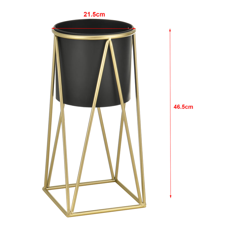 Maatschets Bloempot op standaard set van 2 zwart en messing