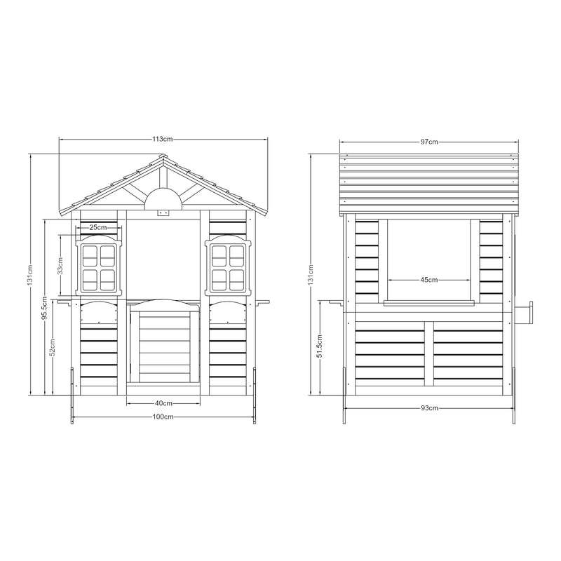 Croquis coté Cabane de jardin Acciano pour enfants 131 x 113 x 97 cm sapin casa.pro