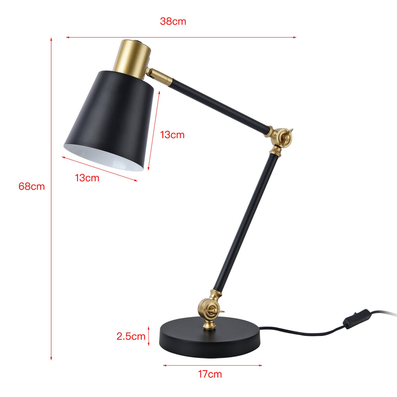 Maatschets lux.pro Tafellamp Abergele bureaulamp 68 cm E27 zwart en goudkleurig