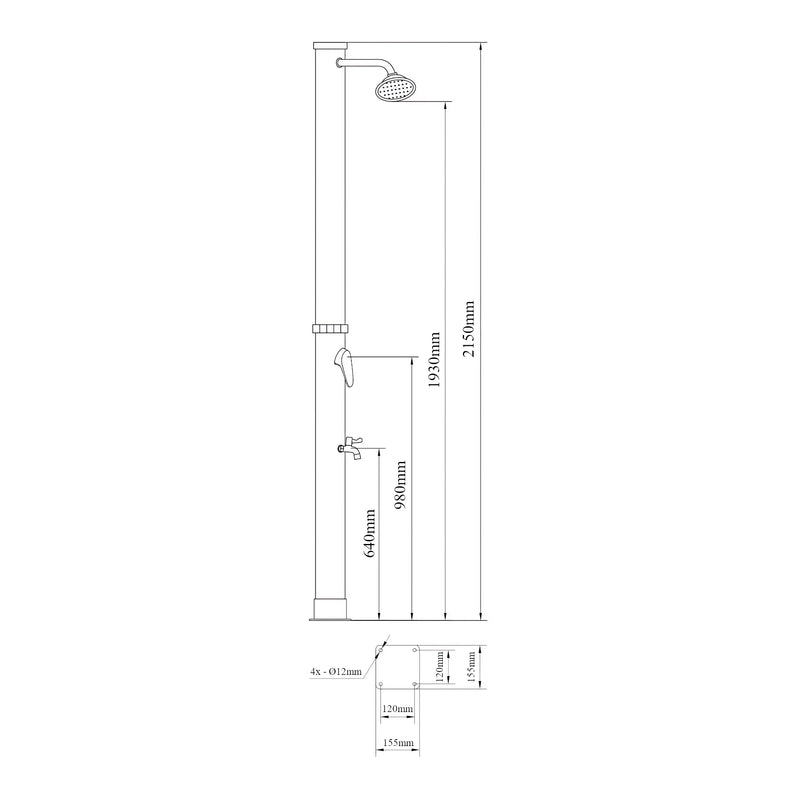 Croquis coté Douche solaire de jardin Frerievn 215 cm 18 L casa.pro