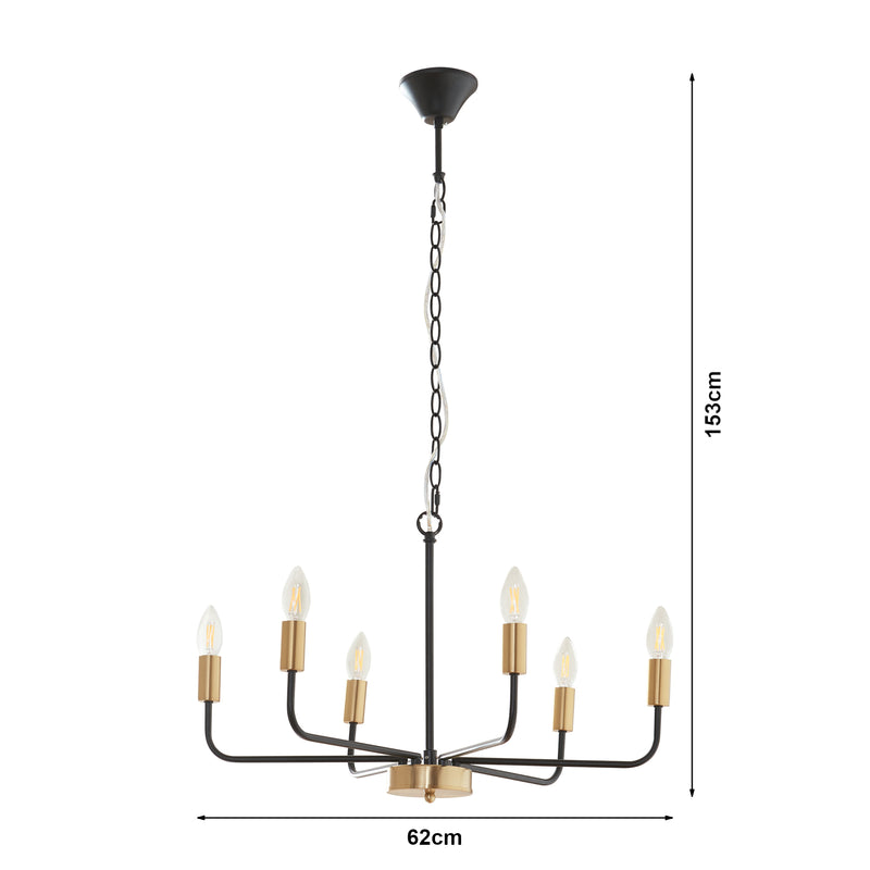 Maatschets Kroonluchter Bishop 6-lichts 153x62x62 cm zwart en messing lux.pro
