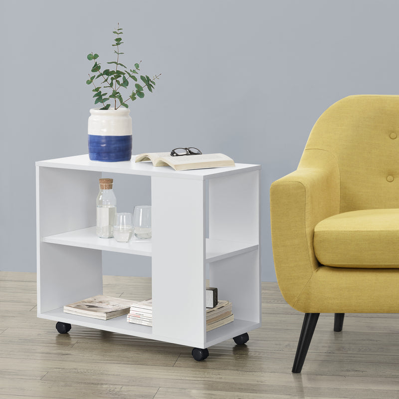 Maatschets Bijzettafel Aalvdalen op wielen met 1 plank 70x35x60 cm wit