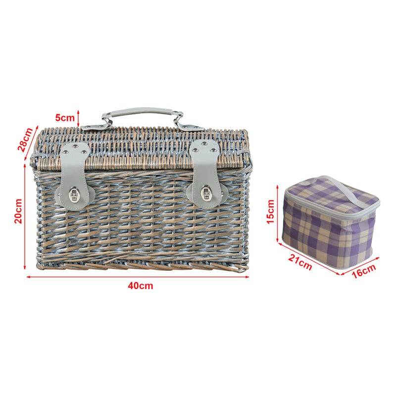 Maatschets Picknickmand Folldal voor 2 personen incl. inhoud 40x28x25 cm grijs paars en beige casa.pro