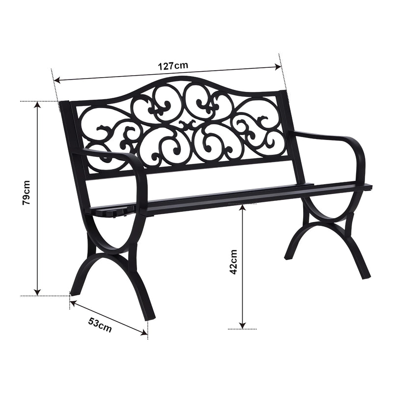 Croquis coté Banc de jardin Utav 127 x 53 x 79 cm acier casa.pro