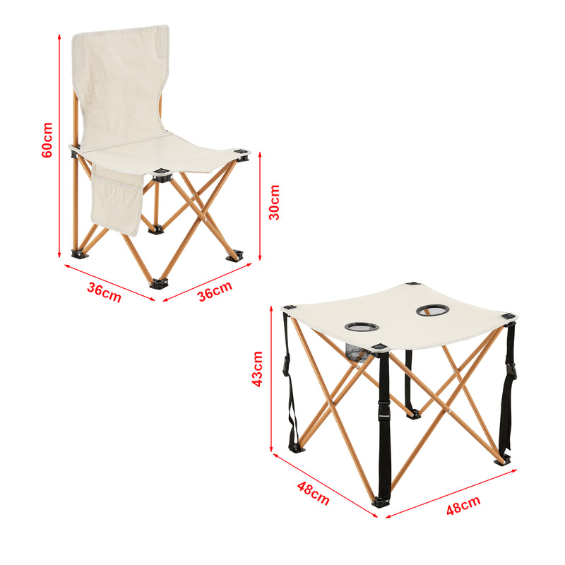 Croquis coté Set de table et 2 chaises de camping pliantes Banzi casa.pro