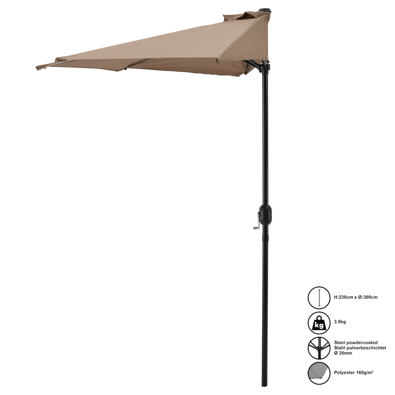 Croquis coté demi-parasol Eger 300 cm x 150 cm x 230 cm casa.pro