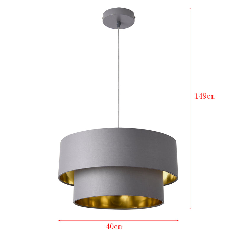 Maatschets Design hanglamp Lopar metaal en stof E27 Ø30 grijs en goud - verschillende maten