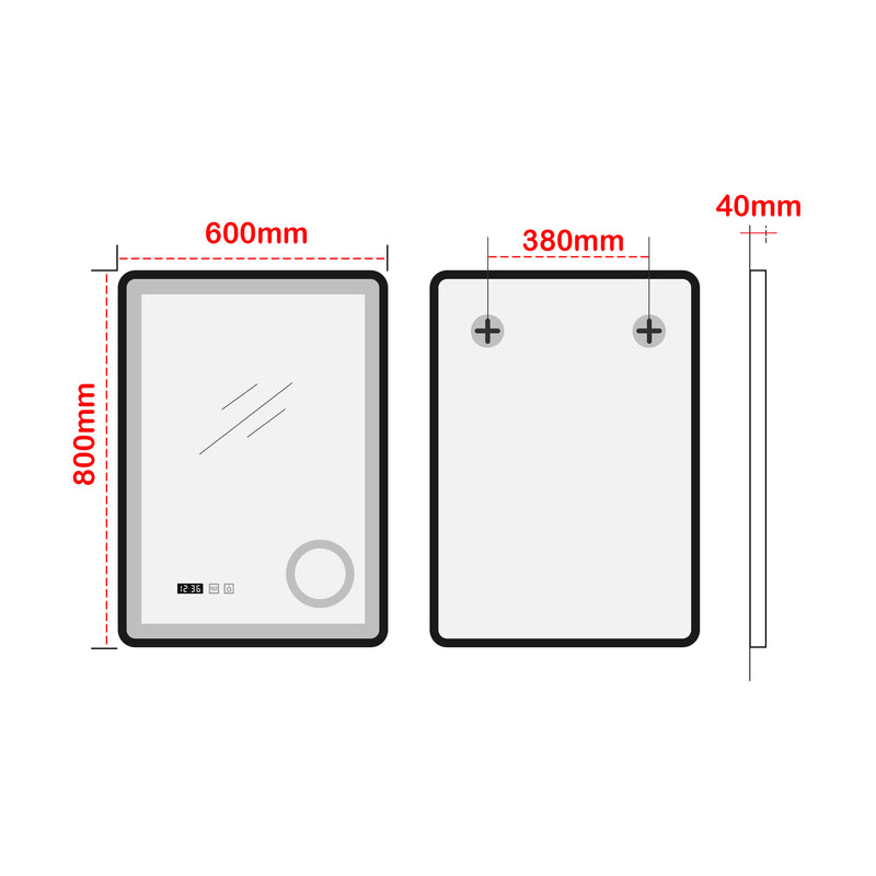 Croquis coté Miroir LED Pescara pour salle de bain pro.tec