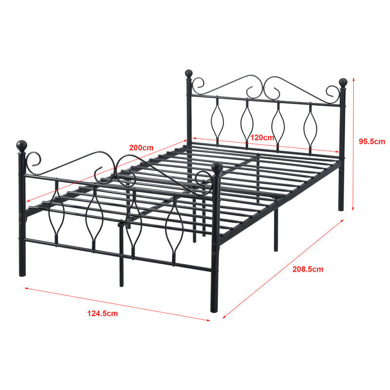 Maatschets Metalen bedframe Apolda met matras en metalen bedbodem zwart - 3 varianten