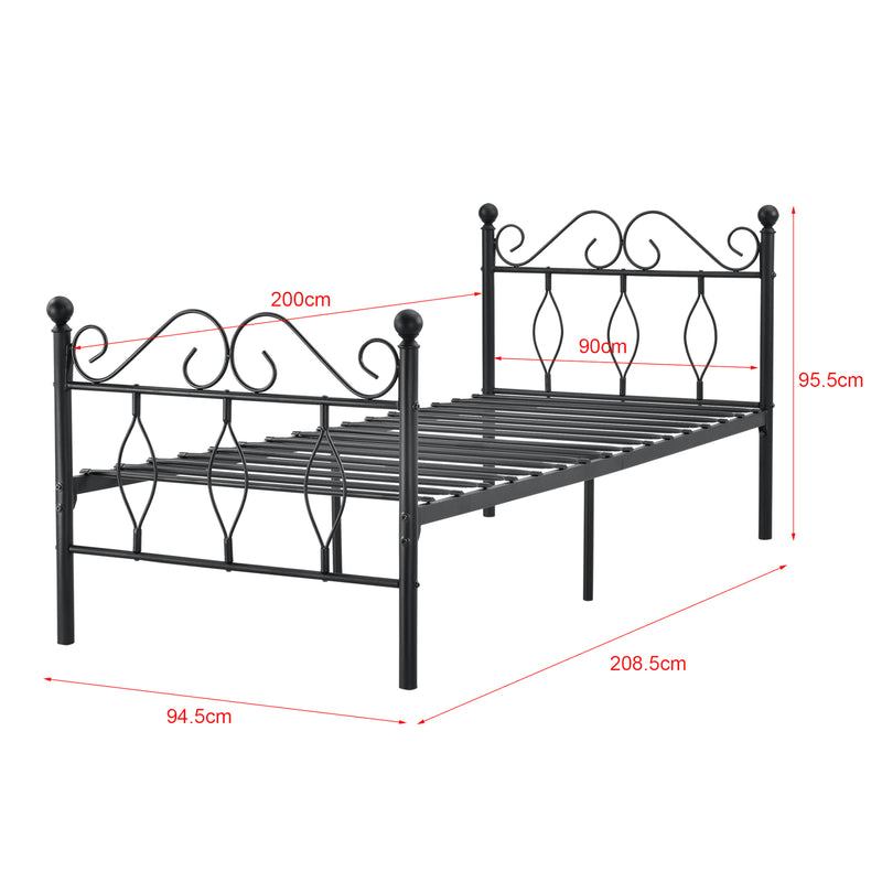 Maatschets Metalen bedframe Apolda met matras en metalen bedbodem zwart - 3 varianten