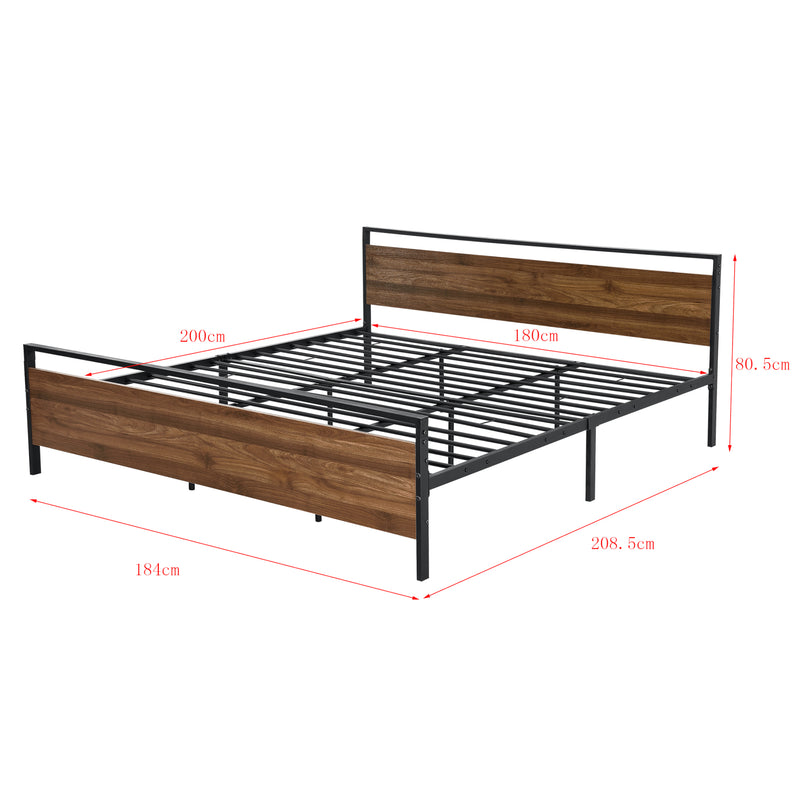 Maatschets Metalen bed Finse bedframe met bedbodem en matras zwart en walnootkleurig - 2 maten