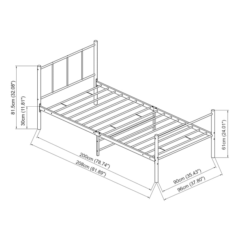 Maatschets Metalen bedframe Hercules incl. bedbodem en matras zwart - verschillende maten
