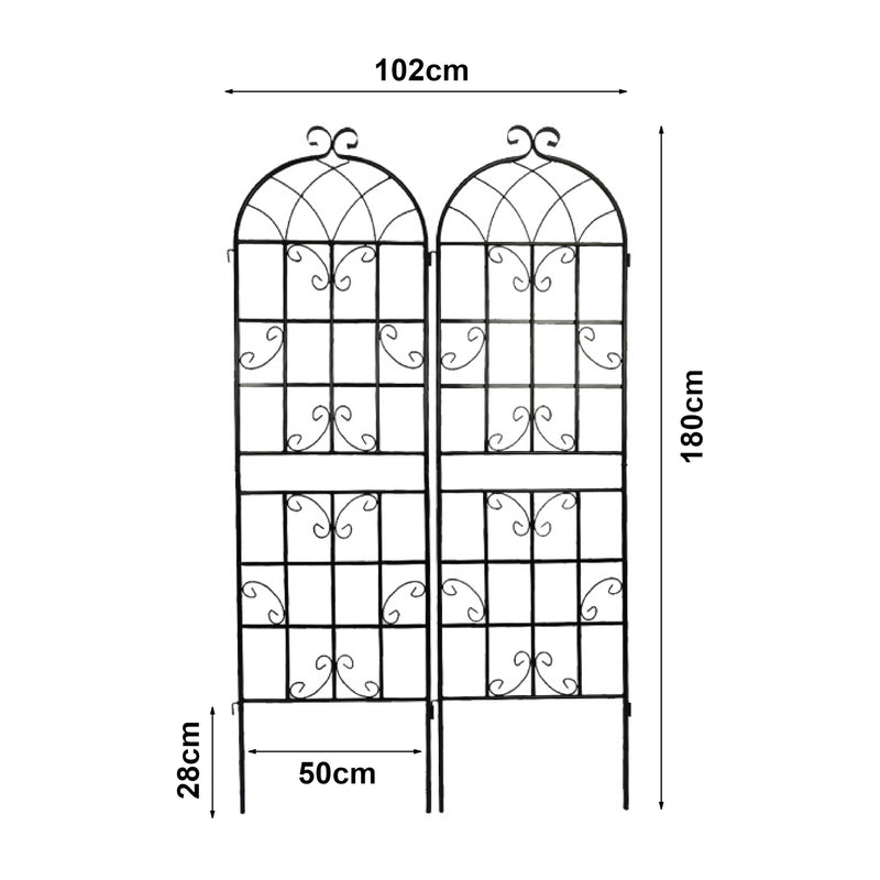 Croquis coté Treillis de jardin en set de 2 pièces Barrea acier noir casa.pro
