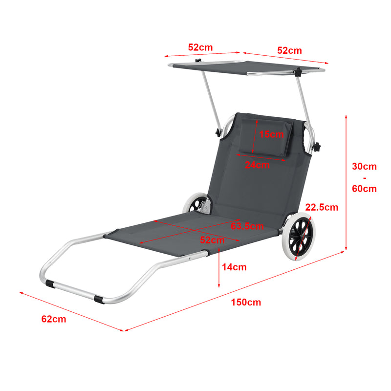 Maatschets Ligbed Lazkano inklapbaar met luifel en wielen 150x62x14 cm - 2 kleuren