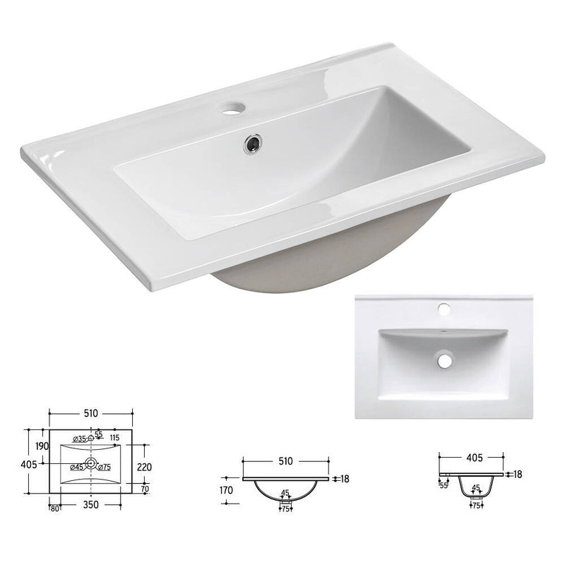 Croquis coté Meuble sous lavabo avec vasque effet chêne NEWPORT