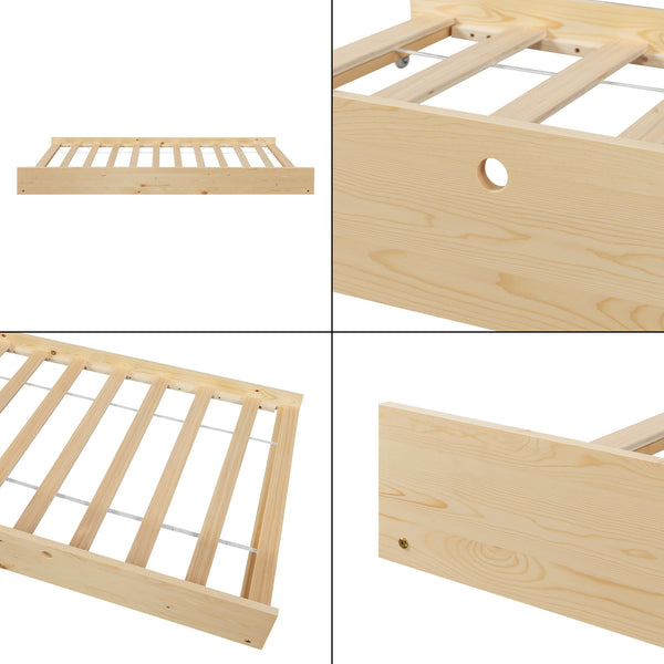 Kinderbed Sodankylä huisbed met onderschuifbed 90x200 cm naturel en zwart [en.casa]