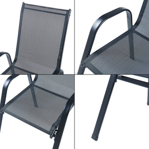 Salon de jardin 7 pièces Aradeo avec table à manger et 6 chaises acier verre trempé textilène casa.pro
