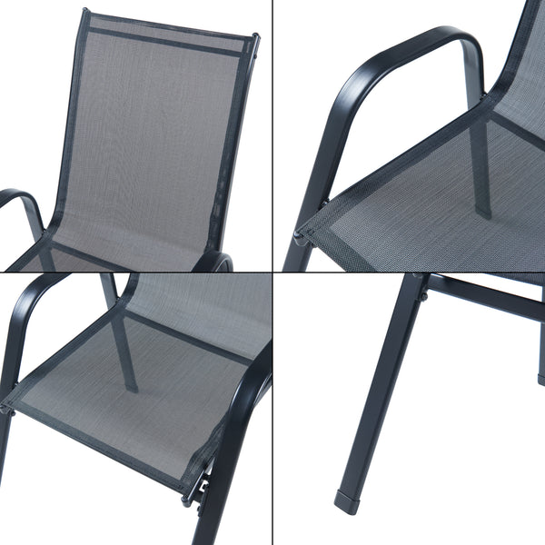 Salon de jardin 7 pièces Aradeo avec table à manger et 6 chaises acier verre trempé textilène casa.pro
