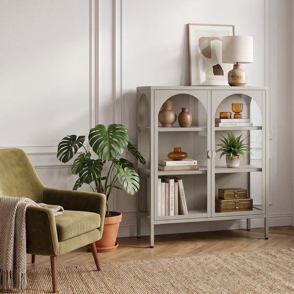 Dressoir Klippestad vitrinekast 95x80x35 cm camel [en.casa]