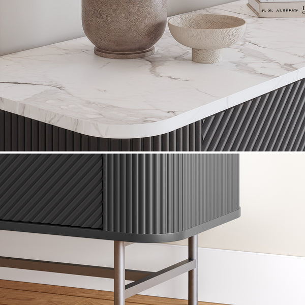 Buffet Olvehok 110 x 40 x 77 cm effet marbre noir [en.casa]