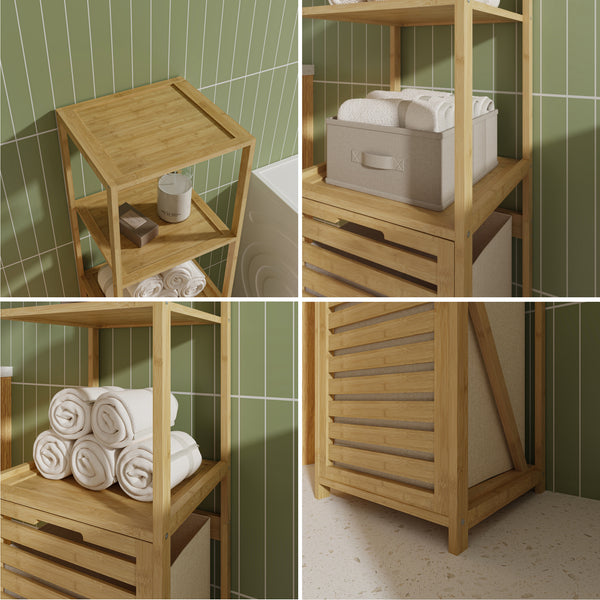 Badrek met wasmand Anun 130x36x33 cm bamboe houtkleurig [en.casa]