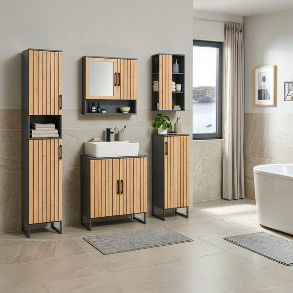 Armoire murale de salle de bain Svanes bambou 60 x 30 x 20 cm gris foncé naturel [en.casa]