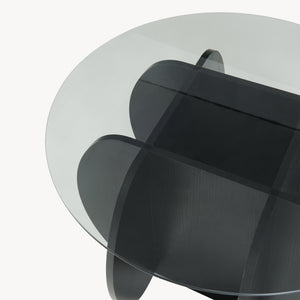 Table basse Karhuvandi avec plateau en verre Ø70x40 cm Noir/Gris [en.casa]