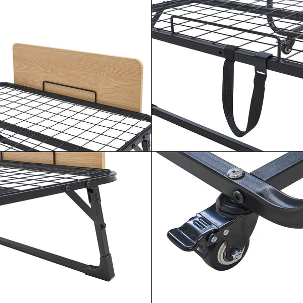 Lit pliant avec matelas en mousse froide Lustendi 90 x 200 cm noir effet chêne [en.casa]