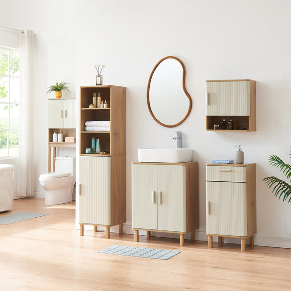Armoire de salle de bain Ferrersp 80 x 40 x 35 cm effet chêne / couleur sable [en.casa] 