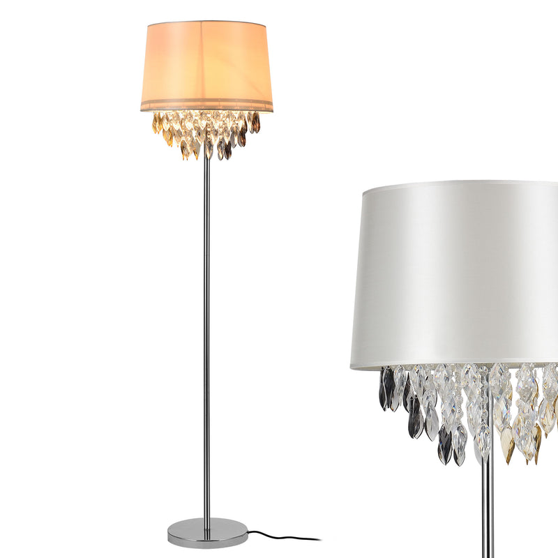 Croquis coté [lux.pro] Lampadaire Lampe sur Pied Métal Poli Tissu Blanc Chrome 1 x E27 161 cm 