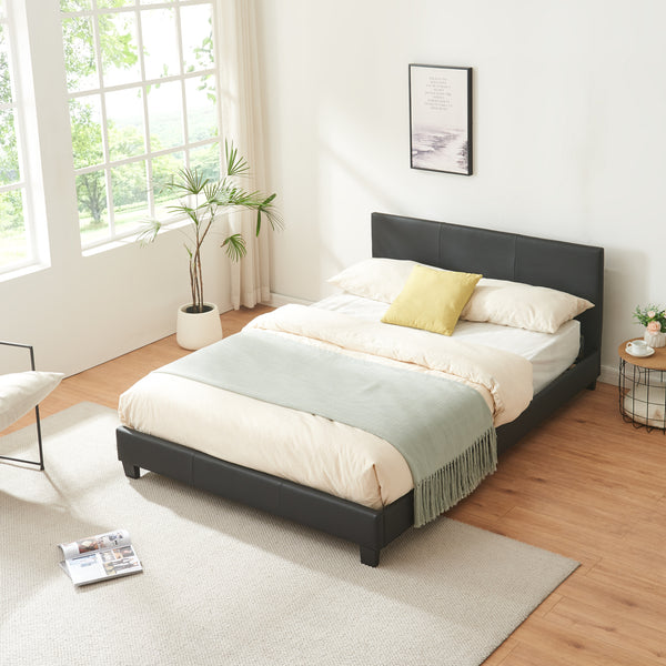Lit double capitonné (140 x 200cm) cuir synthétique avec sommier à lattes noir Corium