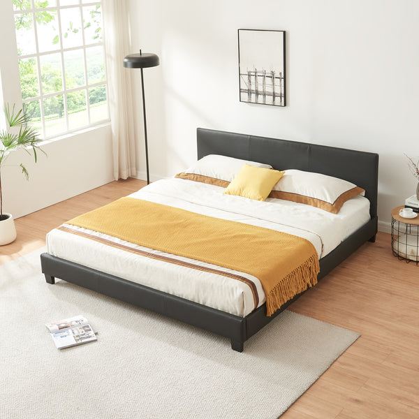 Lit Double Rembourré Albacete Sommier à Lattes Similicuir 180 x 200 cm Noir Corium