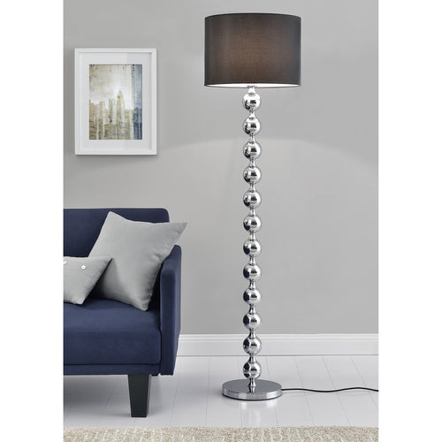 Lampadaire Spheric Métal Tissu Noir Chrome Hauteur 155 cm E27 [lux.pro]