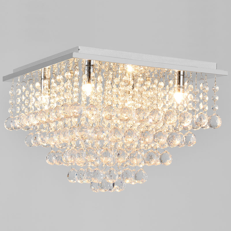 Croquis coté [lux.pro] Plafonnier Lampe de Plafond Aluminium Cristal Artistique Chrome et Blanc 38 x 38 cm