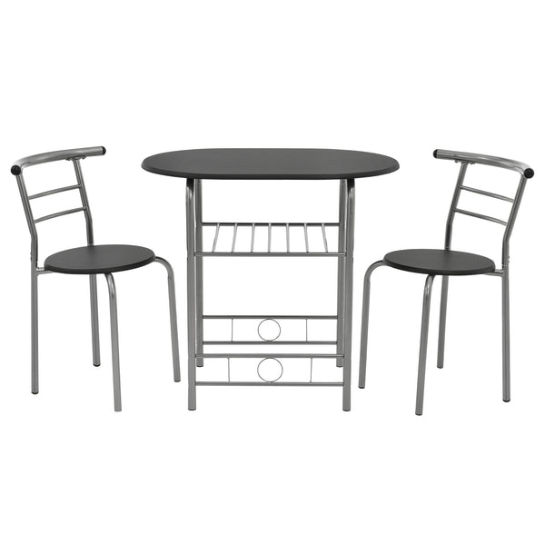 [en.casa] Set de salle à manger table avec 2 chaises set de bistro noir et argent 80 x 53 x 74,5 cm