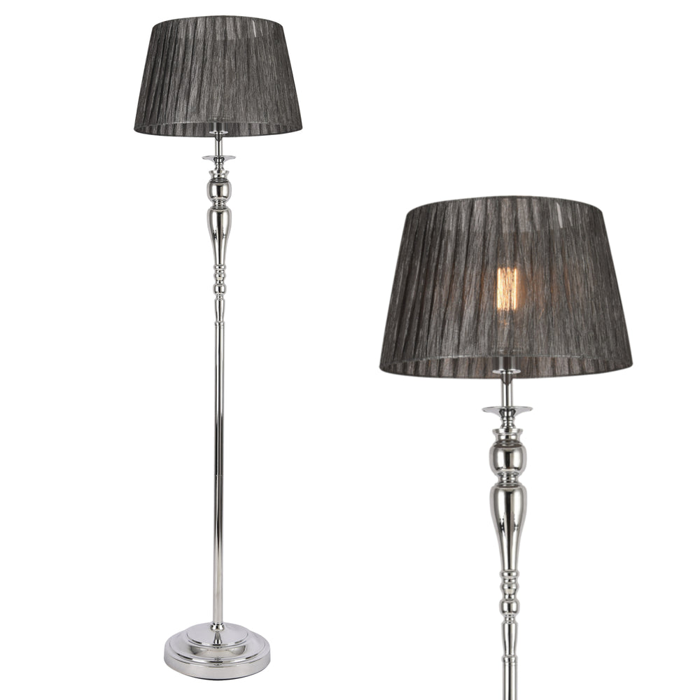 Lampadaire Lingen 151 cm E27 60W métal chrome/gris lux.pro - premiumXL