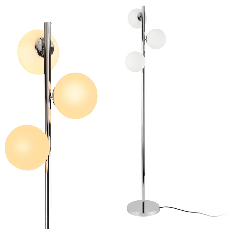 Croquis coté [lux.pro] Lampadaire Métal Verre Douille 3 x E14 154 cm Chrome Blanc 