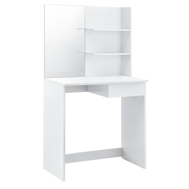 Croquis coté [en.casa] Coiffeuse Table de Maquillage avec Tiroir et Chaise Panneau en Fibre de Bois Blanc 141 x 75 x 39,7 cm