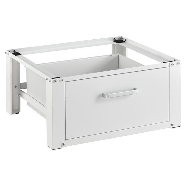 [en.casa] Kit de Superposition Intercalaire Lave-Linge Sèche-Linge Support de Lave-Linge Acier Aluminium Blanc 63 x 54 x 31 cm