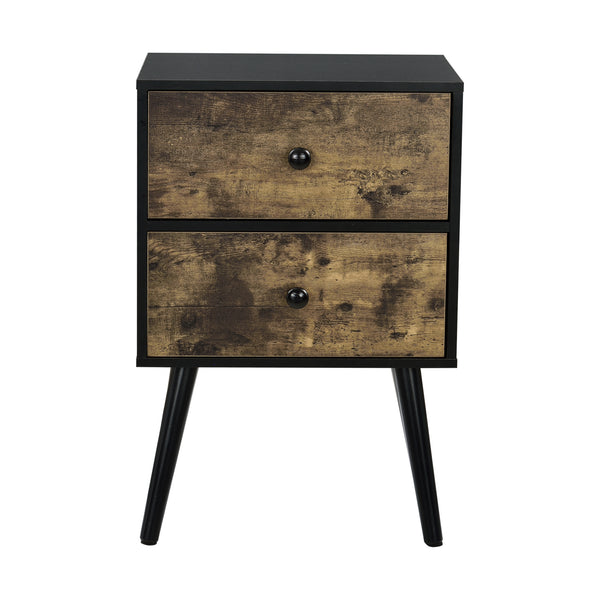 Petite Table avec 2 Tiroirs Effet Bois et Noir 60 x 40 x 29,5 cm [en.casa]