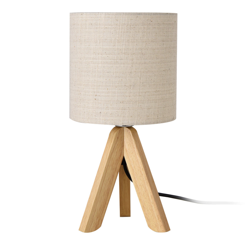 Croquis coté Lampe de Bureau Koblenz Trépied E14 Bois Lin Hauteur 37.5 cm Beige Bois Naturel [lux.pro]
