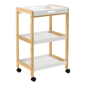 Keukentrolley Lugano met 3 planken 75x46x35 cm hout en wit