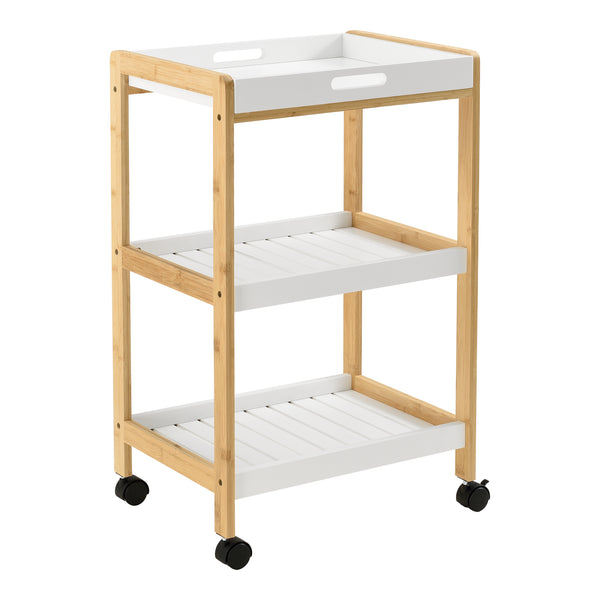 Keukentrolley Lugano met 3 planken 75x46x35 cm hout en wit