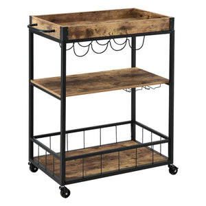 Chariot de Service Thalwil avec Range-Bouteilles Range-Verres Plateau Amovible Bois Foncé Noir [en.casa]