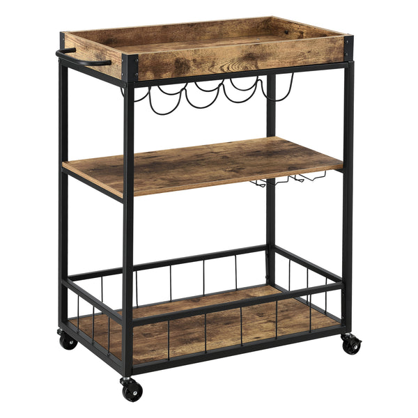 Chariot de Service Thalwil avec Range-Bouteilles Range-Verres Plateau Amovible Bois Foncé Noir [en.casa]
