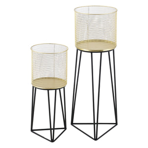 Bloempot op standaard Menen set van 2 zwart en goud