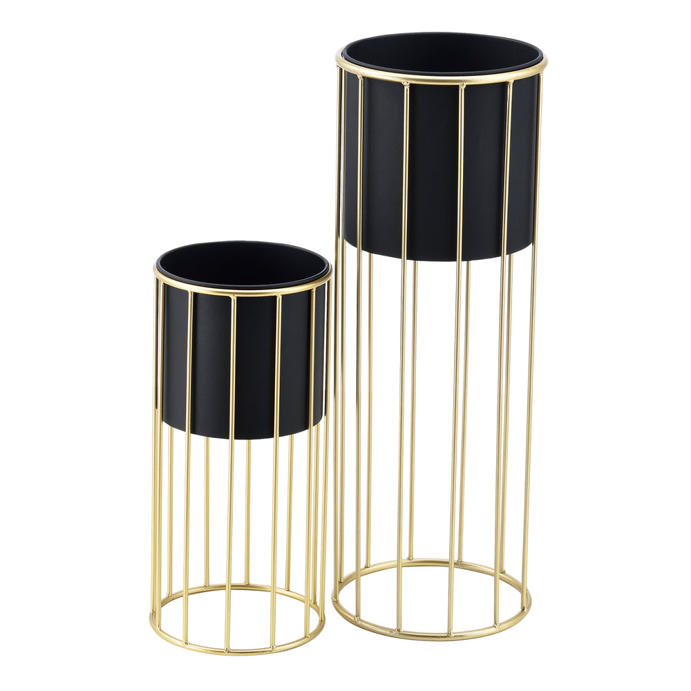 Blumentopfständer Mortsel 2er - Set Metaal Zwart - Goudkleurig [en.casa] - premiumXL