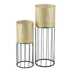 Ensemble de 2 Supports de Plantes Maaseik Noir Doré [en.casa]