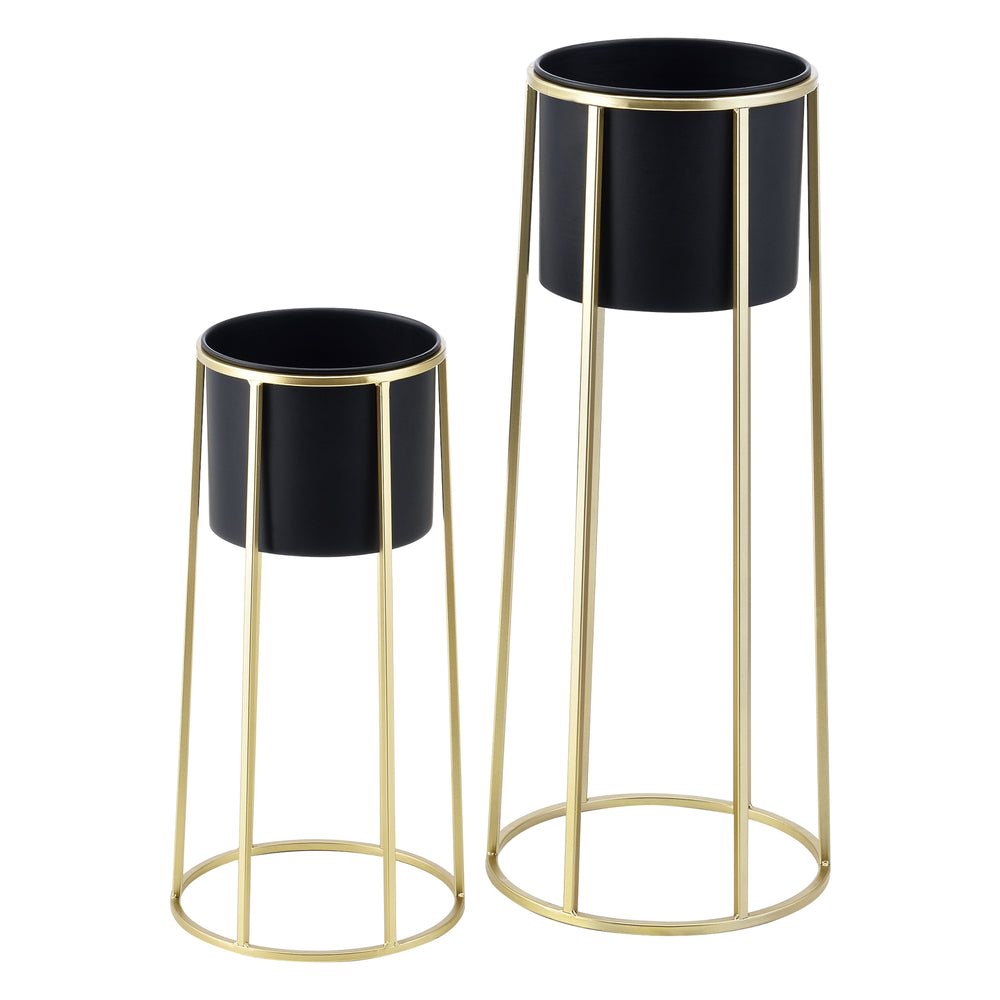 Blumentopf Ständer Macon 2 - tlg. Zwart - Goudkleurig en.casa - premiumXL