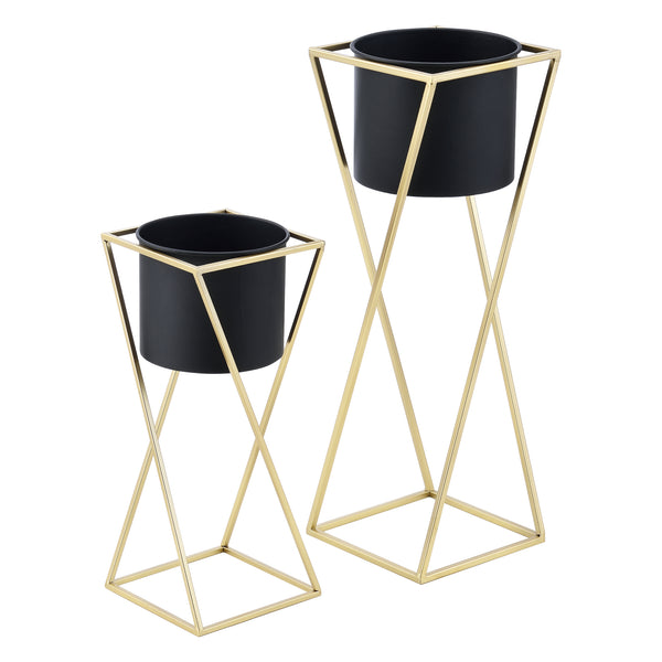 Lot de 2 Supports de Plantes Mons Doré Noir [en.casa]